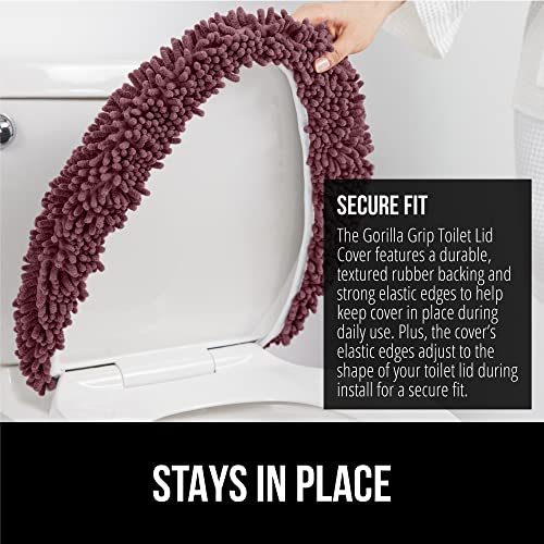 Image of Gorilla Grip Original Shag Chenille Bathroom Toilet Lid Cover, Many Colors, 19.5x18.5 Inches, Large Machine Washable, Ultra Soft Plush Fabric Covers, Fits Most Size Toilet Lids for Bathroom, Mauve