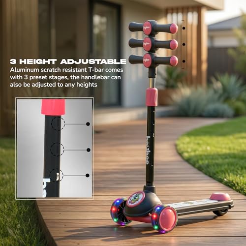 Image of Baybee Rolo Kick Scooter for Kids, 3 Wheel Kids Scooter with 3 Height Adjustable Handle, Music & Rear Brake, Skate Scooters with PU LED Wheels | Runner Scooters for Kid 3+ Years Boys Girls (Black)