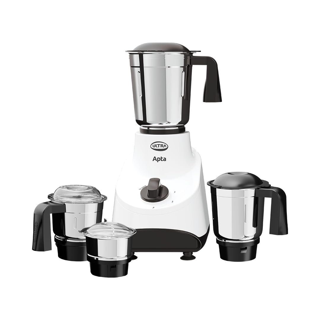 Ultra Apta Mixer Grinder - Fortune White & Black | India’s First Double ball-bearing Motor 550W High Torque with 2 Years Warranty | 204Cu Food-Grade 4 SS Jar, 3 Speed Regular + Pulse-image-16