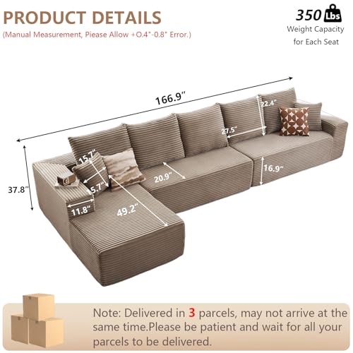 Image of Oversized Modular Sectional Sofa Couch, Large 5 Seater Corner Sofa Modern L Shaped Sectional Couch Cloud Couches for Living Room, Office, Spacious Space, Corduroy,No Assembly Required, Camel