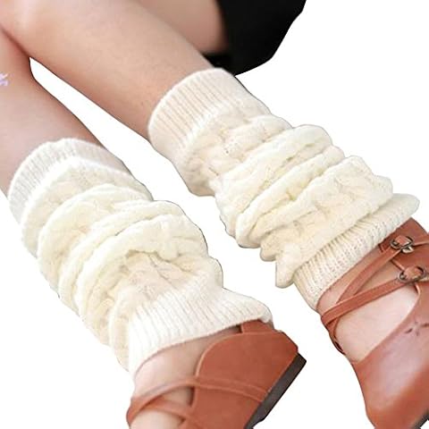 ericotry Knit Winter Warm Leg Warmers Long Socks Boot Cuffs Topper Legging Pads Knee Brace Pads Knee Warmers Sleeve (White) Cover
