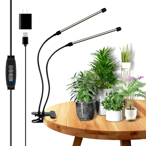 AUXTINGS Lampada da pianta 40 LED Grow Lights di Crescita Spettro Completo Lampada Per Pianta 2 Heads Pianta Interna Con Timer 3/9/12H, 10 Luminosità, 3 Modalità Luce Crescita Pianta