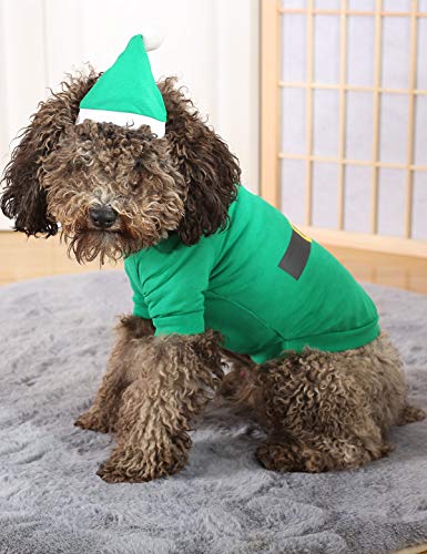Disfraz navideño para perro con gorro y camisa verde miniatura 4
