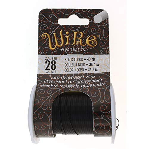 Image of The Beadsmith Wire Elements 28-Gauge Lacquered Tarnish-Resistant Copper Wire for Jewelry Making, 40 Yard, 36.58 Meter Spool (Black Color)
