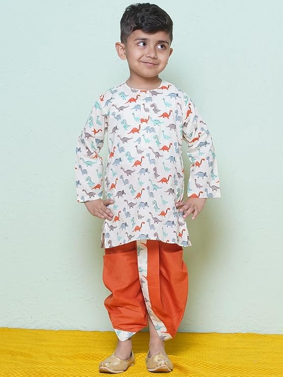 Image of AJ DEZINES Kids Ethnic Wear Pure Cotton Dhoti Kurta Set For Boys