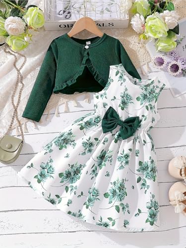 Image of Niren Enterprise Girl's Cotton Jacket Pair Floral Printed Sleeveless Dress