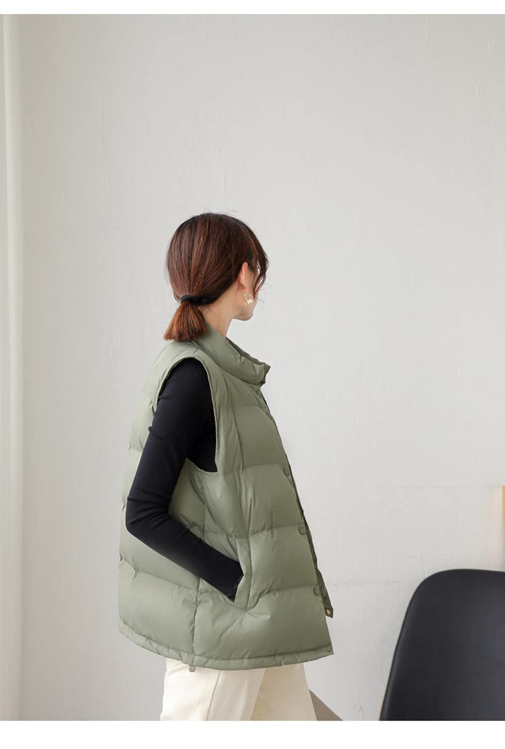 Chaleco Plumas Mujer,Mujer Chaleco De Plumas Moderno Corto Ligero Acolchado Sin Mangas Cuello Alto Chaleco Con Botones Abrigo Acolchado Calentador De Cuerpo Para Otoño Invierno Diario Al Aire Libre