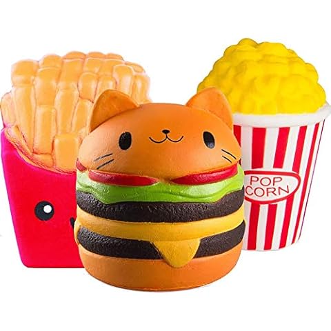 ZhengYue 3PCS Squishy Toys - Slow Rising Scented Jumbo Squishies Squeeze Stress Reliever Soft Toy Best Gift for Girls Boys(Popcorn+Fries+Burger) Cover