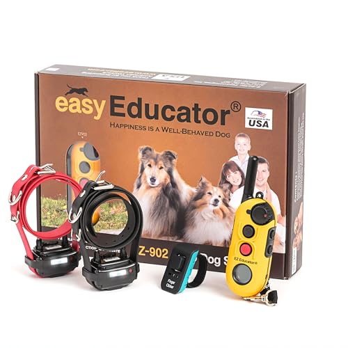 Educator EZ 1/2 Mile Dog Training Collar with Ergonomic Remote, Safe Humane Vibration Stimulation, Pavlovian Tone, Waterproof, Odorproof Biothane Collar, Night Light, Rechargeable, 2 Dog, Yellow