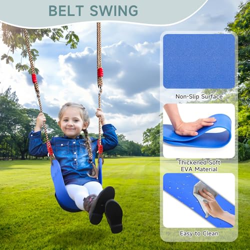 Swing Sets for Backyard, Toddler Swing Set with 1 Saucer Swing & 1 Belt Swing, 440lbs Heavy-Duty Swing Frame w/8 Ground Stakes, A Frame Outdoor Swingset for Kids and Adults for Backyard by SkylarkJoy - Image 5