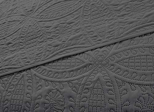 Chezmoi Collection Austin 3-Piece Oversized Bedspread Coverlet Set (Queen, Charcoal) #TOP4