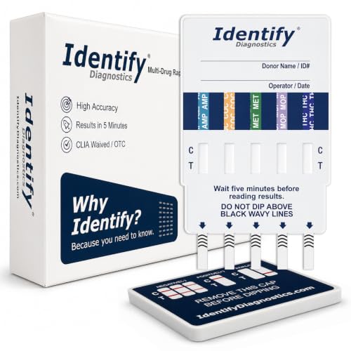 Identify Diagnostics Drug Test Cards | 5 Pack | 5 Panel Dip CLIA Waived Instant Urine Marijuana Drug Test Dip Kit for AMP COC MET MOP|OPI THC