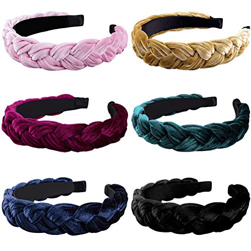 SIQUK 6 Pieces Velvet Braided Headband Vintage Headbands Twist Braid Headbands for Women, 6 Colors