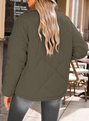 Dokotoo Moss Green Puffer Jacket for Women - Cozy Diamond Quilted Long Sleeve Outerwear with Pockets, Perfect for Fall and Winter - Image 5