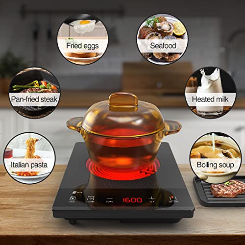Waatfeet Electric Cooktop, Single Burner Induction Cooktop, 1600W High Power Portable Induction Cooker With Touch Control Panel, Hot Plate Compatible With All Cookware, Easy To Carry, Fast Heating.grey #TOP2