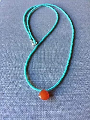 AAA++ Rare Quality orange CARNELIAN and turquoise blue seed beads necklace beaded friendship necklace gemstone 3-10mm Code- WAR113863