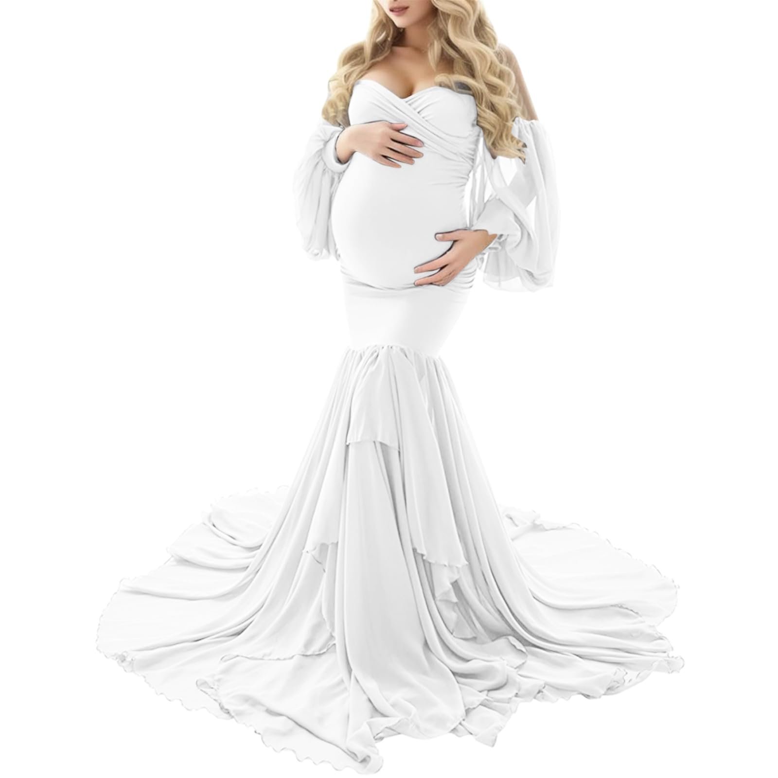 Generico Vestiti Premaman Battesimo Estivi per La Fotografia Abito Elegante Attillato Plissettato Vestito di maternità Gravidanza Allattamento con Design in Pizzo Senza Maniche e Tasca F