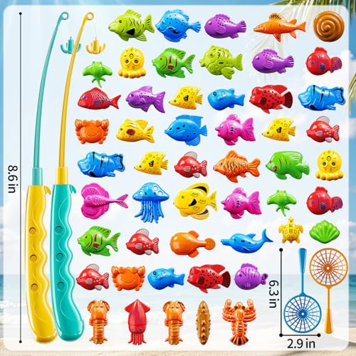 KIZONLY Magnet Fishing Game for Kids 3-5 4-8 - Fish Toys for Kids 3-5, Bathtub Floating Toy Fishing Pole and Rod Net, Bath Pool Outdoor Gifts for Toddlers Baby Age 3 4 5 6 7 8 Year Old - Thumbnail 3