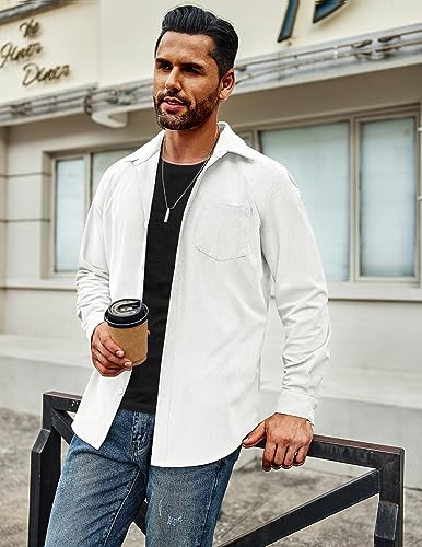 COOFANDY Men's Waffle Button Down Shirts Casual Long Sleeve Shacket Jacket with Pockets3