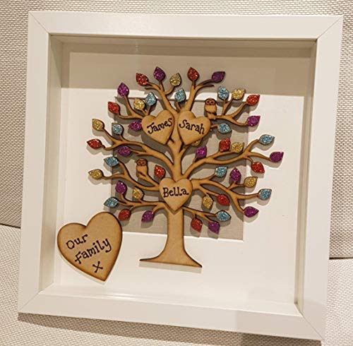 Personalised Family Tree Picture Photo Box Frame Gift - Anniversary, birthday, new baby, ideal gift!