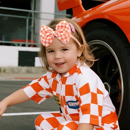 YanJie 3PCS 4.5’’ Checkered Bows for Baby Girls Headbands Orange Headband Beige Hair Accessories for Girls Newborn Girl Clothes Baby Girl Outfits2