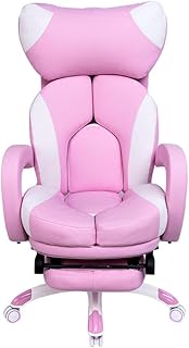 DFLY Silla Gaming Silla Oficina con Reposapies, Silla Giratoria De Cuero Ergonómica Rosa, Cómoda Silla para Computadora Ajustable En Altura con Reposabrazos Y Ruedas