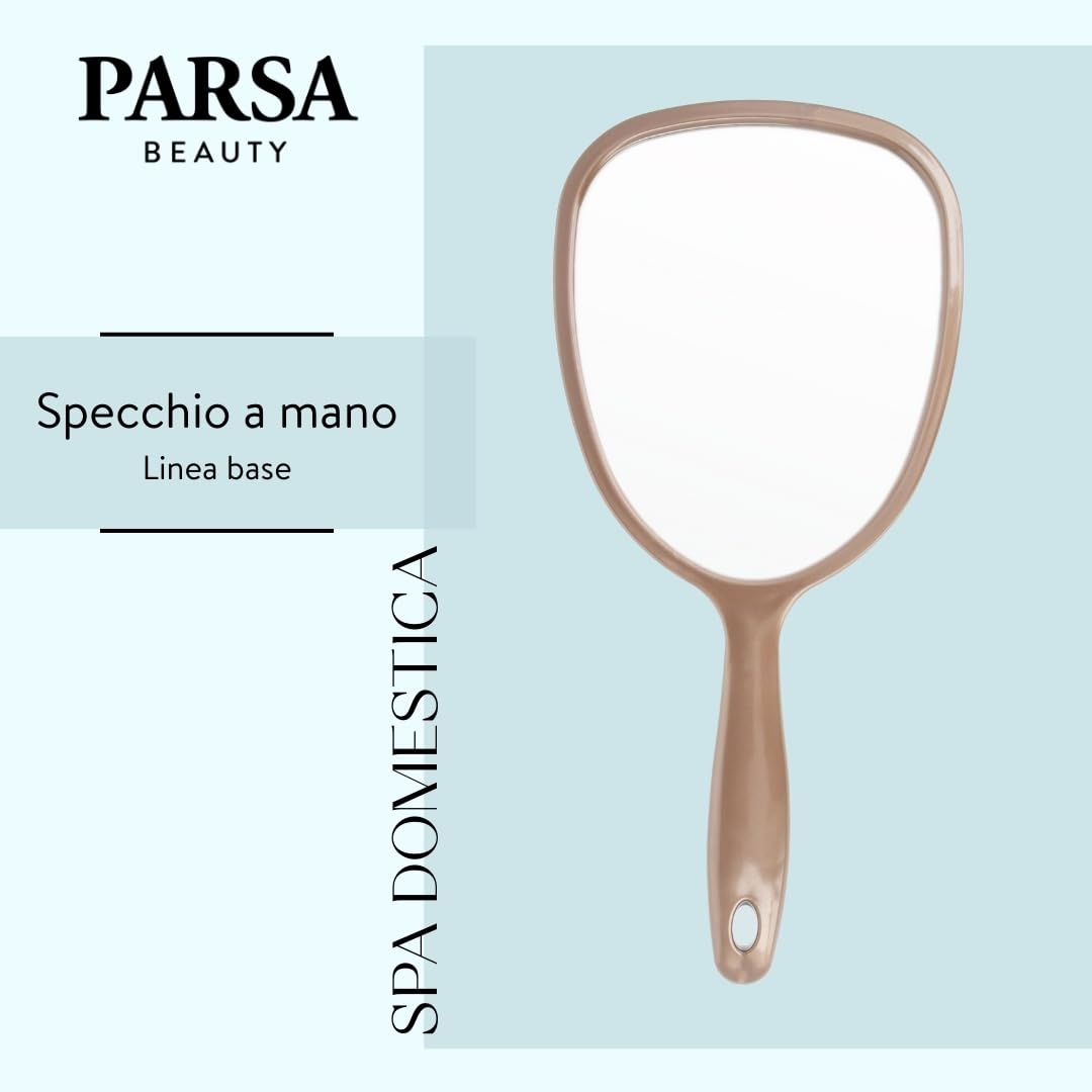 PARSA BEAUTY specchio ovale 14,5 x 11,5 cm (Champagne) – Specchietto con manico dal design ergonomico – Mirror pratico per capelli e cura del viso