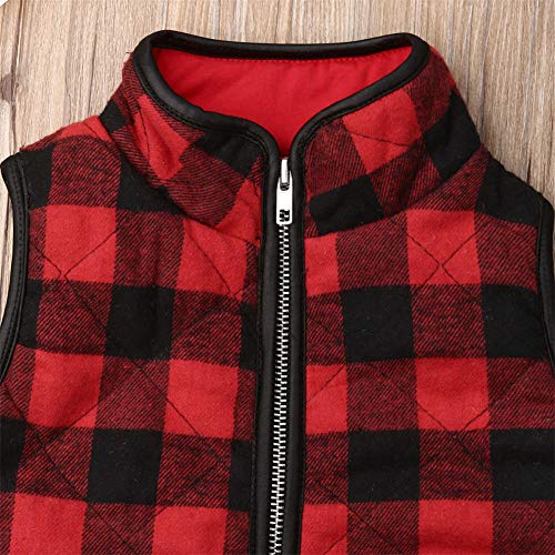 Toddler Baby Girl Plaid Zipper Jacket Kids Sleevless Fall Winter Warm Waistcoat Vest Pocket Coat Tops (Red, 1-2T) #TOP4