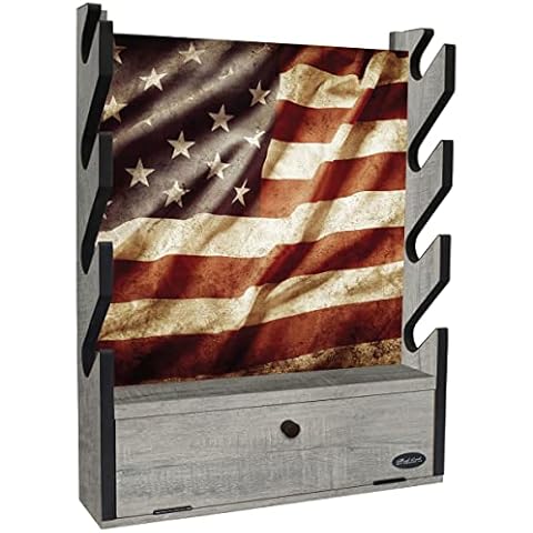 Rush Creek Creations American Flag Indoor 4 Rifle/Shotgun Wall Storage Display Rack with Storage Compartment Cover
