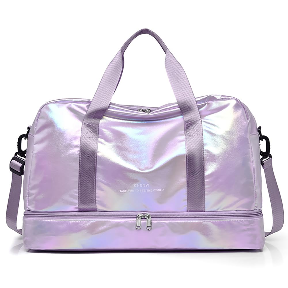 Vllcsla Bolsas de Deporte para Mujer con Compartimentos Zapatos, 40L, Bolsa de Gimnasio Ligera Impermeable con Bolsillo Húmedo, Bolsa de Viaje Impermeable Mujer para Deportivas Gimnasio (Morado)