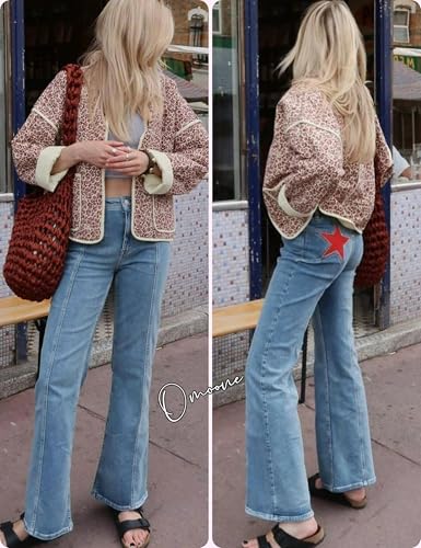 Omoone Women's Cropped Quilted Jacket in Floral Red - Lightweight Puffer Cardigan for Every Occasion - Image 6