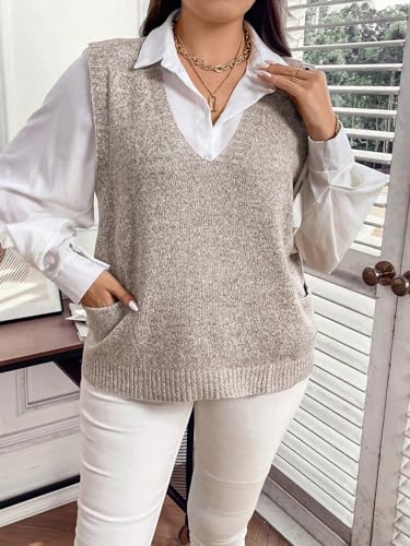 MakeMeChic Women's Plus Size Oversized Sweater Vest Top V Neck Sleeveless Pullover Knit Vest Sweater4
