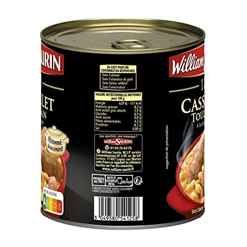 WILLIAM SAURIN - Cassoulet Toulousain 840G - Lot De 3 - Offre Special