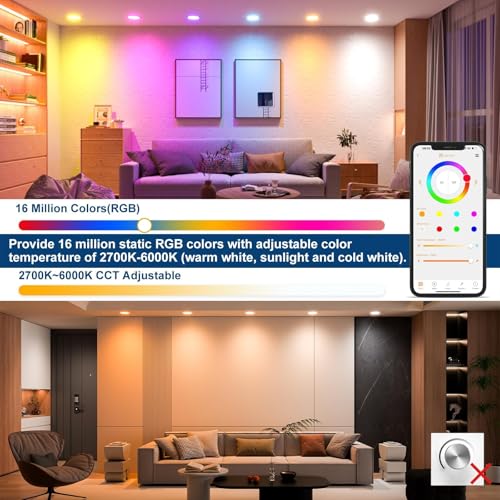 Image of SikSog 24Pack Smart Recessed Lighting 6 Inch RGBCW Color Changing 16W LED Downlight with Junction Box,1350 Lumen Recessed Ceiling Light Compatible with Alexa,Dimmable by Bluetooth Control