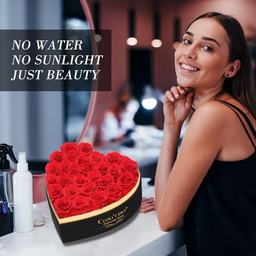 Preserved Roses Flowers for Delivery 27 Pcs, Forever Flores in Heart Box with Necklace, Eternal Rose Anniversary Birthday Gift for Women Wife Girlfriend, Rosas for Valentines Christmas, Red - Image 6