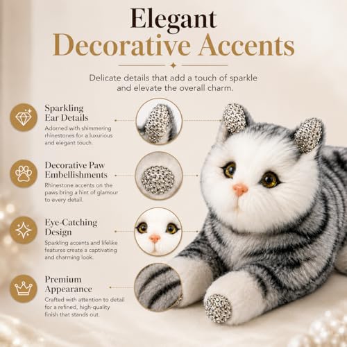 Image of Monex Stationary Cute Sitting Cat Plu | Ultra Soft Stuffed Animal for Kids, Girls & Room Decor | Decorative Cat Plushie Gift (White-Black)