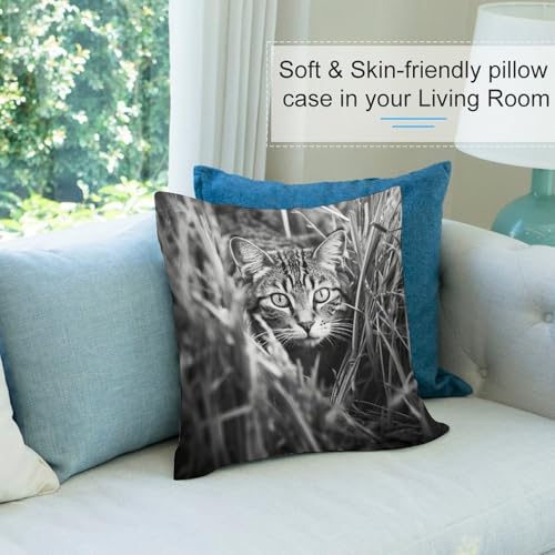 Coussin décoratif chat sur l'herbe pour un salon printanier