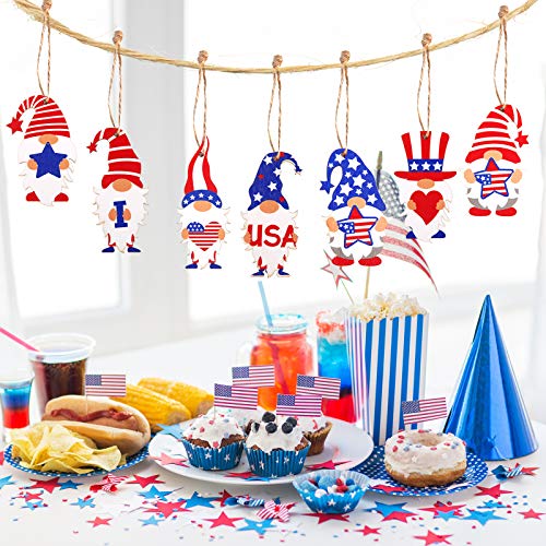 image for HIYZI 36 Pieces Patriotic Gnome Ornaments 4th of July Wooden Ornaments