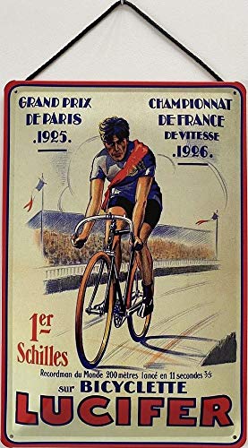 Blechschild Con cordón 30 x 20 cm usr Bicyclette Lucifer   Grand Prix de Paris 1925   Chanpionnat de France de Vittesse 1926   Blechemma