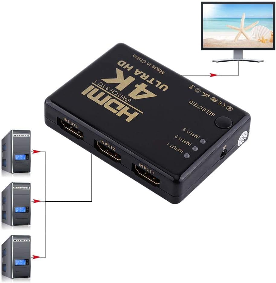 Image of SANCY 3-Port HDMI Switch 3-in 1-Out with Remote Control - Full HD 1080P, 3D Support - HDMI Selector for Blu-ray, PS4, PS3, PVR, Netflix, Kodi, and Streaming Devices