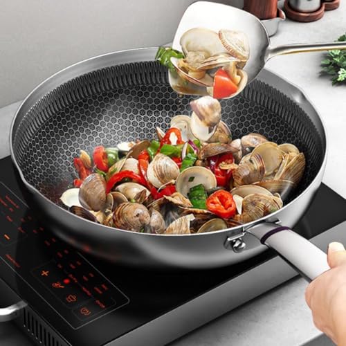 Wok de acero inoxidable antiadherente con tapa y mango ergonómico miniatura 7