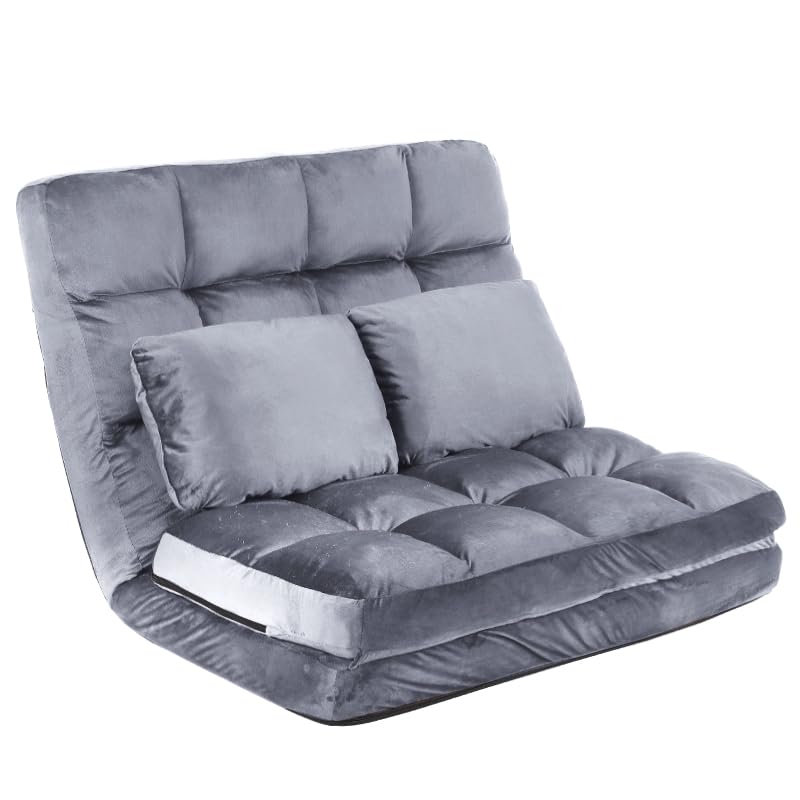 Adjustable Floor Sofa Couch with 2 Pillows Foldable Lazy Sofa Sle...
