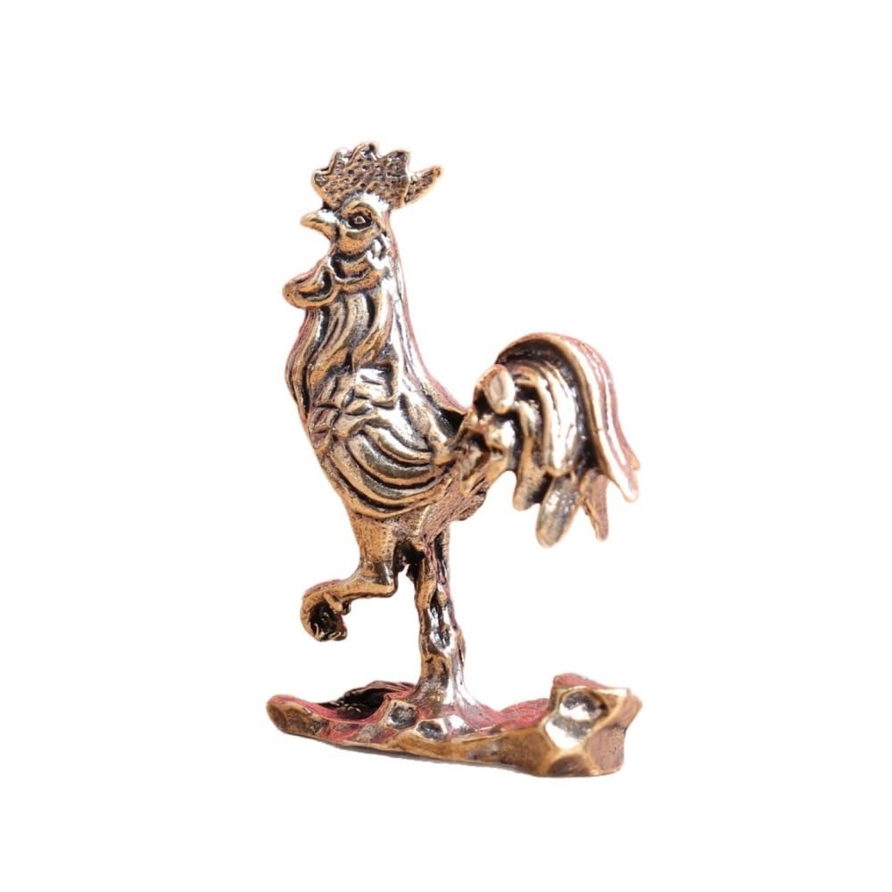 Huffa Brass Pure Rooster Zodiac Chicken Vintage Desktop Craft Tea Pet Ornament