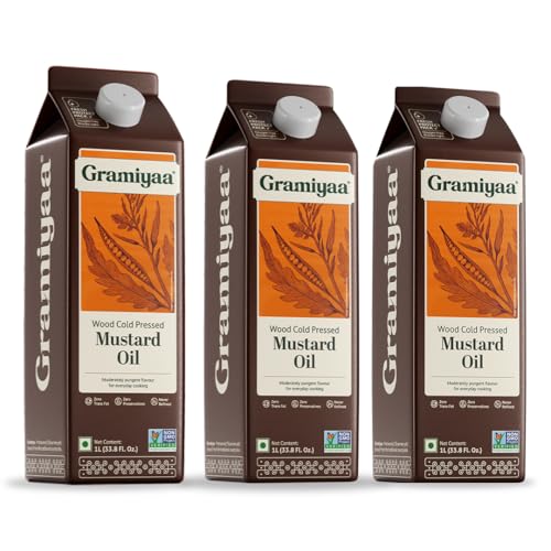 Image of Gramiyaa Cold Pressed Mustard Oil 3 Litre | Chemical-free, Zero Trans-fat Cooking Oil | Unrefined Oil | Fresh Protect Pack | Kachi Ghani Sarso Oil for Cooking