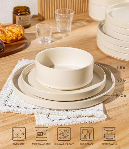 Image of TheTerra Ceramic Dinnerware Sets for 8, 24 Pieces Handmade Reactive Glaze Plates and Bowls Set, Scratch Resistant Dish Set, Oven & Microwave & Dishwasher Safe, Matte Ice Cream