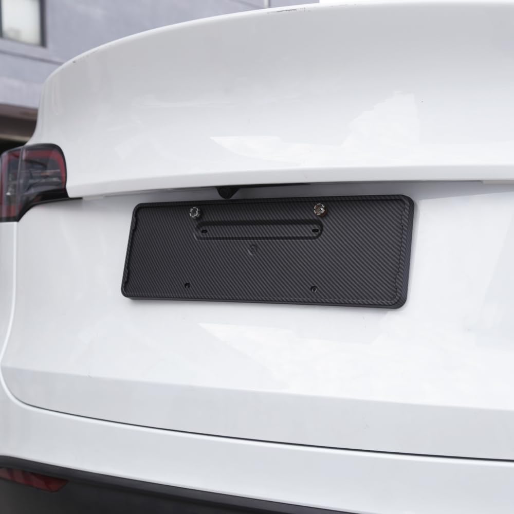 Para Tesla Model Y 2022, accesorios para automóvil, paquete de 2 unidades, marco portamatrículas delantero y trasero de ABS fibra de carbono, soporte de montaje y cubierta, estilismo de coche (negro