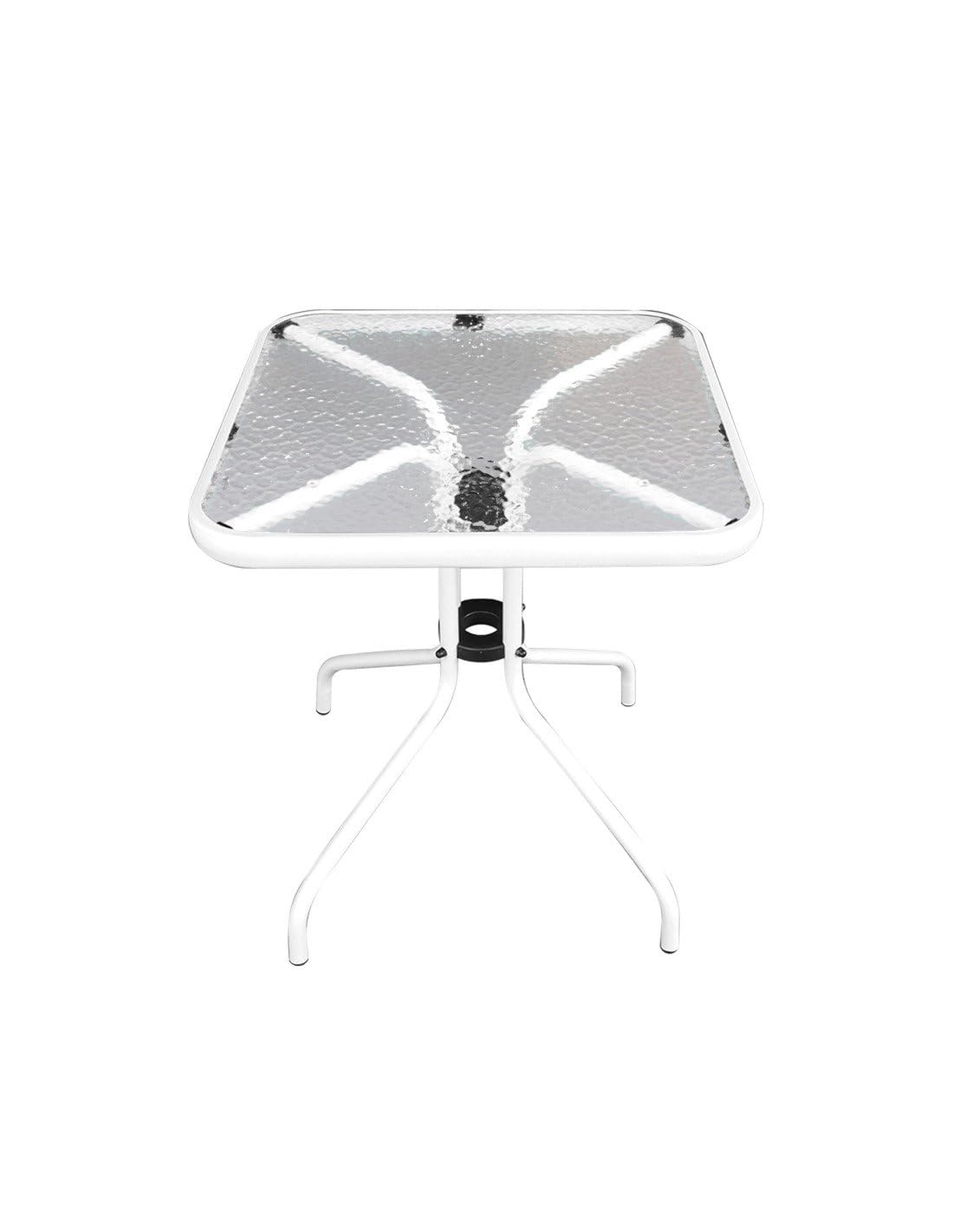 Jardin202 - Mesa de Cristal 60x60x70 cm Cuadrada con Base Metálica Resistente - Ideal para Terraza, Jardín o Balcón | (Blanco)