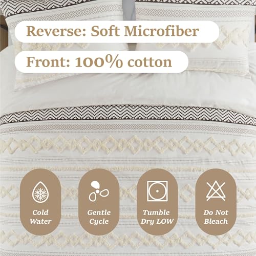 Hyde Lane King Textured Duvet Cover Asha, Boho Farmhouse Ivory 100% Cotton Tufted Bedding Set with Zipper, Mid Century Modern Comforter Covers, 3 Pieces Including Matching Pillow Shams (104x90 Inches) - Image 6