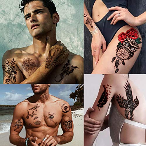 Yazhiji 56 Sheets Temporary Tattoos Stickers 11 Sheets Half Arm Shoulder Tattoos For Men Or Women With 45 Sheets Tiny Fake Tattoo #TOP4