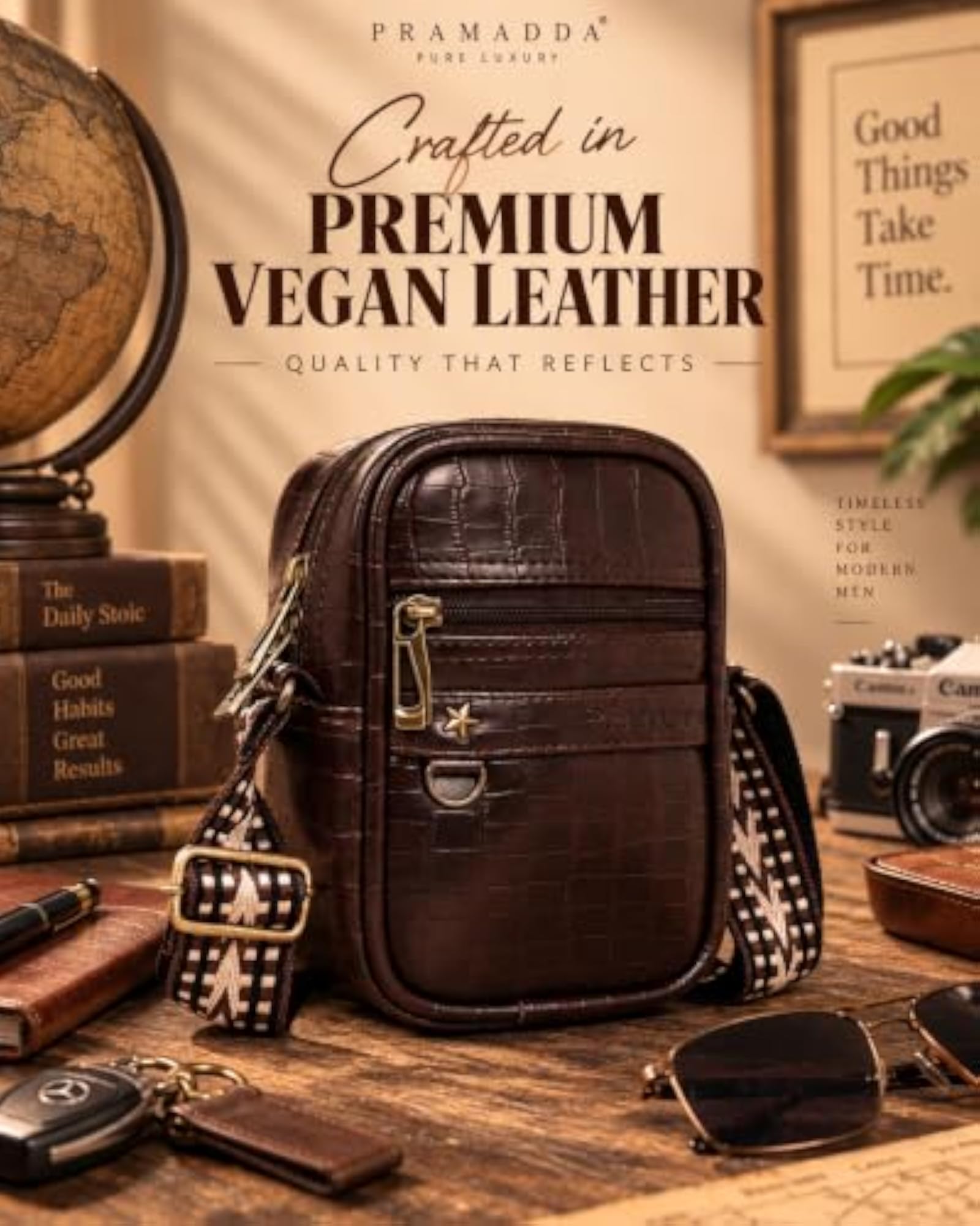 Gloss Leather Small Sling Bag for Men, Stylish Crossbody Gift